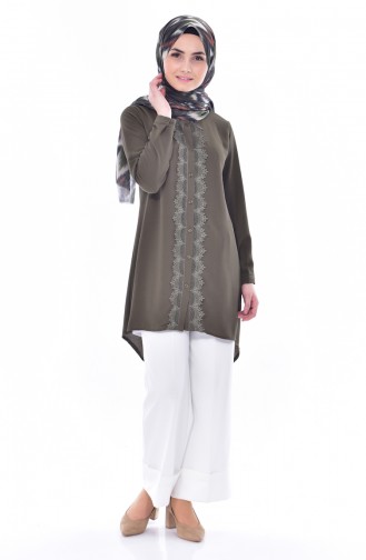 Dantelli Asimetrik Tunik 0787-03 Haki