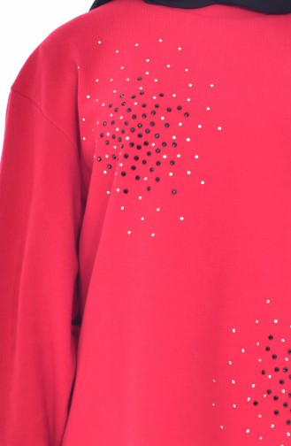 Taş Baskılı Sweatshirt 53001-01 Kırmızı