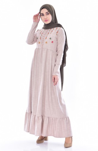 Cream Hijab Dress 3654-02