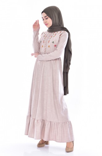 Cream Hijab Dress 3654-02