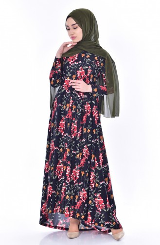 Navy Blue Hijab Dress 6056-03