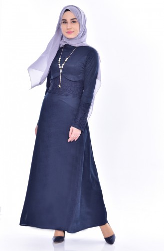 Navy Blue Hijab Dress 1182-01