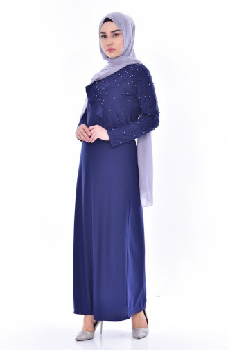 Falbel Kleid mit Perlen 4458-06 Dunkelblau 4458-06