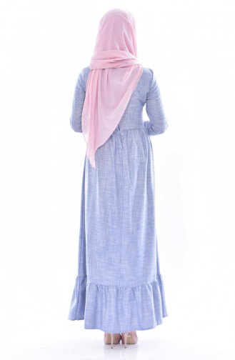 Eteği Büzgülü Nakışlı Elbise 3654-03 Mavi