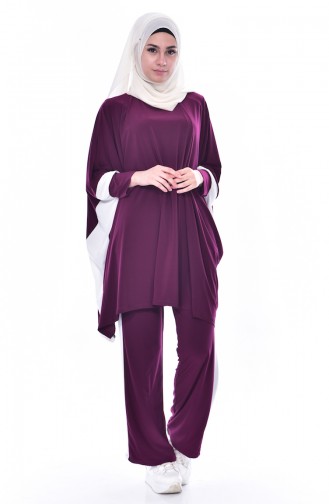 Sided Strips Tunic Pants Binary Suit 1960-02 Plum 1960-02