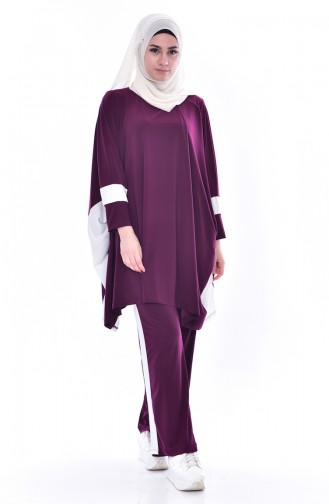 Sided Strips Tunic Pants Binary Suit 1960-02 Plum 1960-02