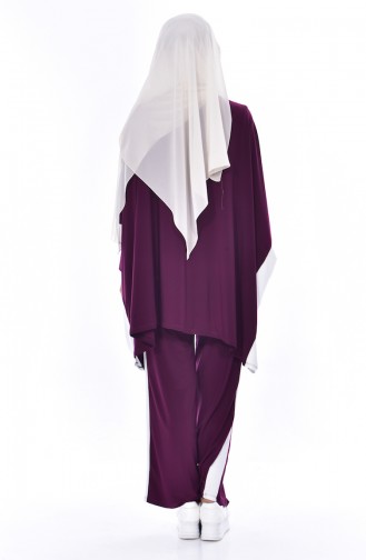 Sided Strips Tunic Pants Binary Suit 1960-02 Plum 1960-02