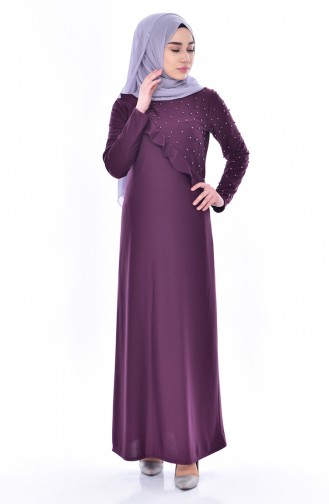 Falbel Kleid mit Perlen 4458-04 Zwetschge 4458-04