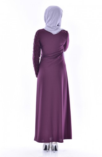 Falbel Kleid mit Perlen 4458-04 Zwetschge 4458-04