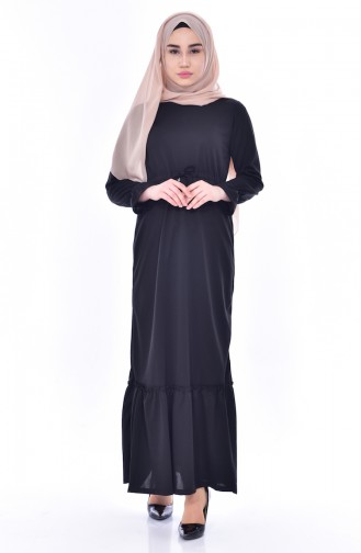 Beli Bağcıklı Büzgülü Elbise 1643-01 Siyah