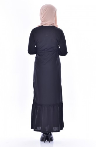 Beli Bağcıklı Büzgülü Elbise 1643-01 Siyah
