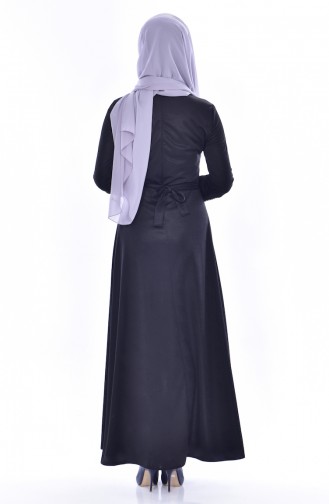 Spitzen Kleid mit Gürtel 1182-04 Schwarz 1182-04