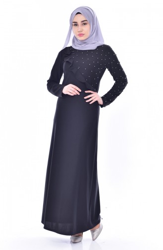 Falbel Kleid mit Perlen 4458-08 Schwarz 4458-08