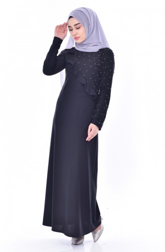 Falbel Kleid mit Perlen 4458-08 Schwarz 4458-08