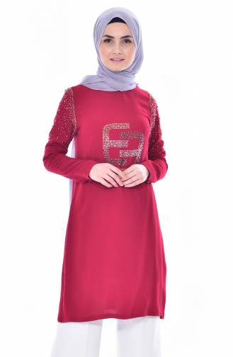 Taş Baskılı İncili Tunik 300052-03 Bordo 300052-03