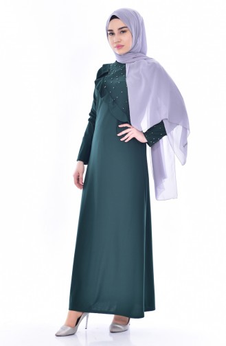 Falbel Kleid mit Perlen 4458-05 Smaragdgrün 4458-05