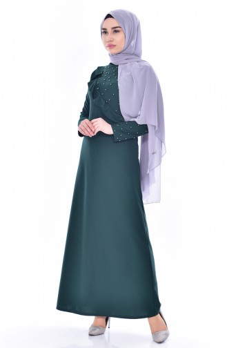 Falbel Kleid mit Perlen 4458-05 Smaragdgrün 4458-05