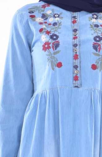 Jeans Kleid mit Stickerei 3630-02 Hell Blau 3630-02