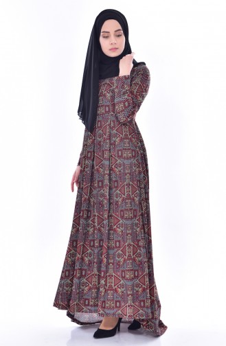 Claret Red Hijab Dress 6054-02