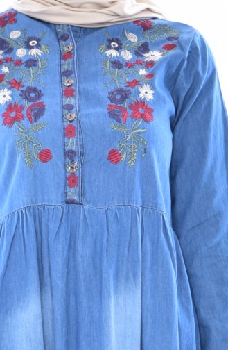 Jeans Kleid mit Stickerei 3630-01 Jeans Blau 3630-01