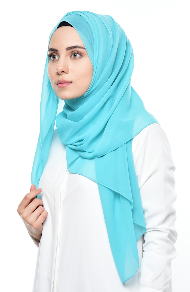 شال شيفون بتصميم سادة 60086 01 لون تركواز داكن 60086 01 Sefamerve