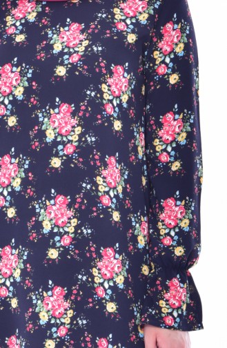 Patterned Tunic Trousers Double Suit 3772-06 Navy Blue Fuchsia 3772-06