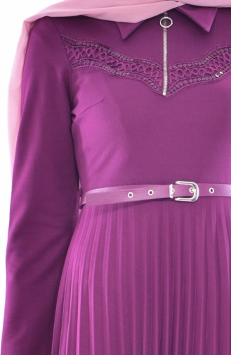 Robe Plissée a Ceinture 0543-01 Plum 0543-01