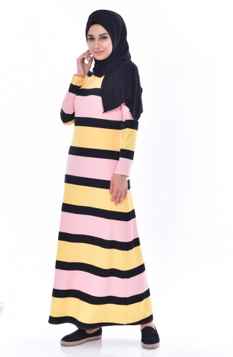 Gestreiftes Kleid 1174-03 Schwarz Gelb 1174-03
