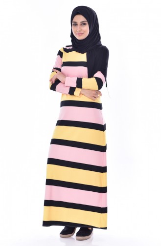 Gestreiftes Kleid 1174-03 Schwarz Gelb 1174-03