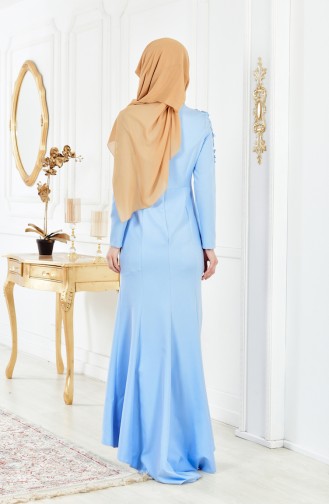 Baby Blue Hijab Evening Dress 4007-07