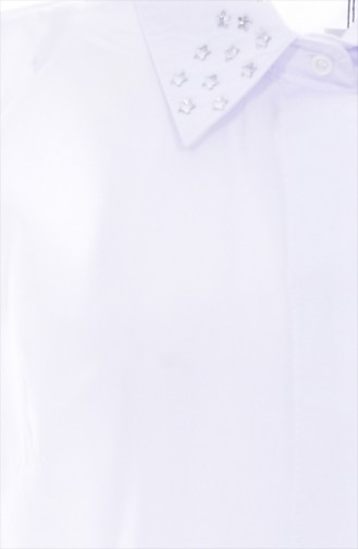 Taş Baskılı Gömlek Yaka 8060C-02 Beyaz