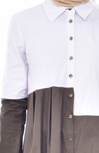 Pleated Shirt 50206-02 Khaki White 50206-02