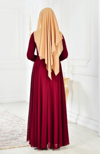 Claret Red Hijab Evening Dress 52698-03