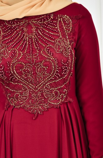 Claret Red Hijab Evening Dress 52698-03