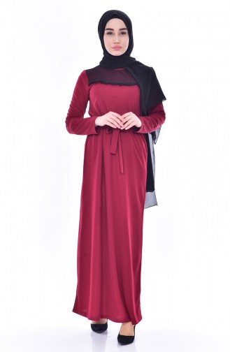 Claret Red Hijab Dress 3847-03