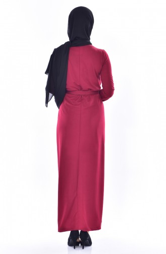 Claret Red Hijab Dress 3847-03