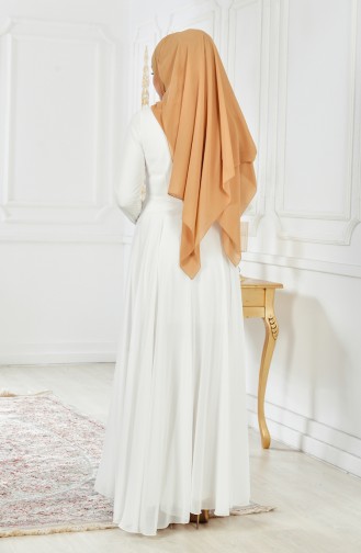 Ecru Hijab Evening Dress 52698-02