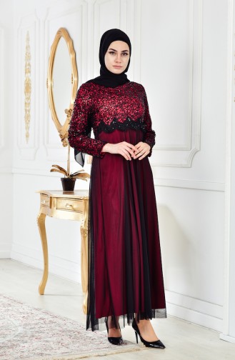 Fuchsia Hijab Evening Dress 81538-09
