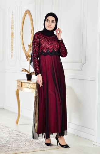 Fuchsia Hijab Evening Dress 81538-09