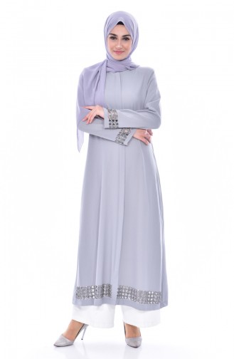 Abaya Perlées Coupe Laser 35839-01 Gris 35839-01