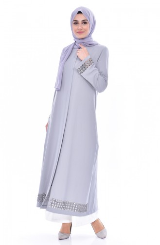 Abaya Perlées Coupe Laser 35839-01 Gris 35839-01