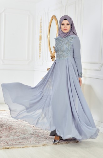 Robe de Soirée Bordée 52698-06 Gris 52698-06