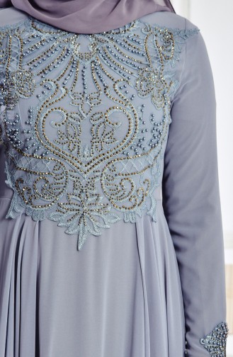 Embroidered Mevlana Evening Dress 52698-06 Gray 52698-06