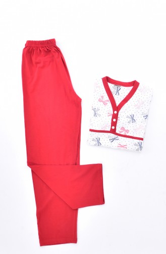 Desenli Kadın Pijama Takım 1020-04 Kırmızı 1020-04