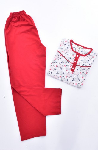 Baskılı Pijama Takım 1030-02 Kırmızı
