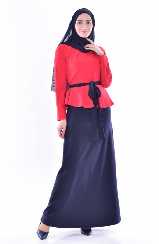 Blouse Skirt Double Suit 2200-02 Red 2200-02