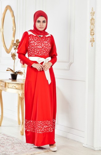 Red Hijab Evening Dress 2274-02