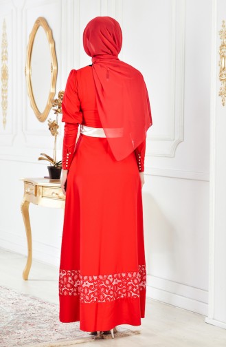 Red Hijab Evening Dress 2274-02