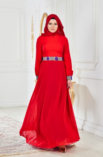 Red Hijab Evening Dress 2649-01