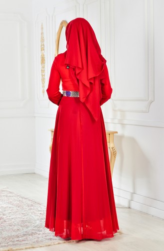 Şifon Abiye Elbise 2649-01 Kırmızı